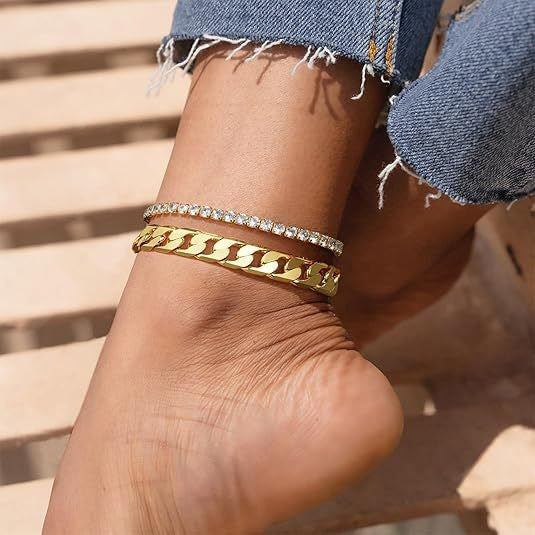 925 Sterling Silver Plated Cuban Link Chunky Chain Anklet