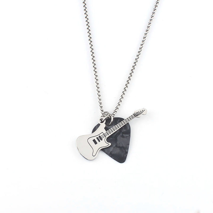 Rock Guitar Pick Necklace - Unisex Titanium Steel Pendant, New Fashion Long Sweater Chain for Couples