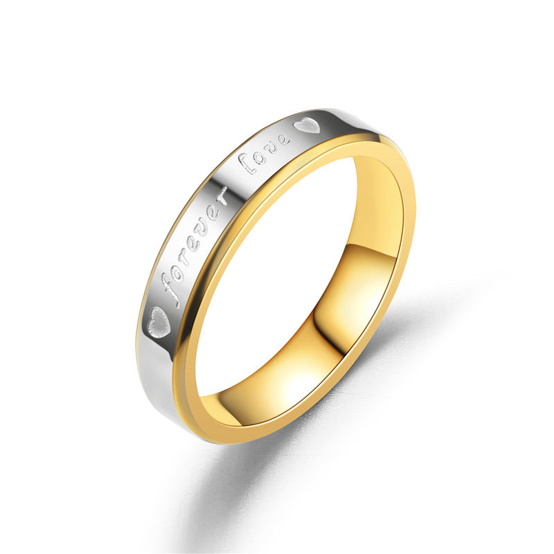 Sterling Silver Plated 18K Gold FOREVER LOVE Oblique Edge Two-Tone Couple Rings - Eternal Matching Rings