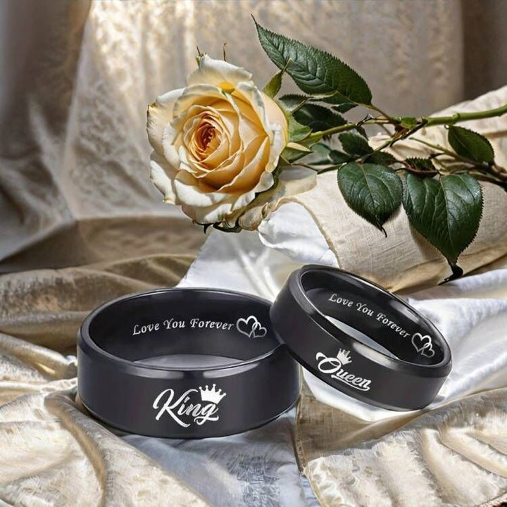 King & Queen Black Couple Rings - Eternal Love Titanium Steel Matching Rings