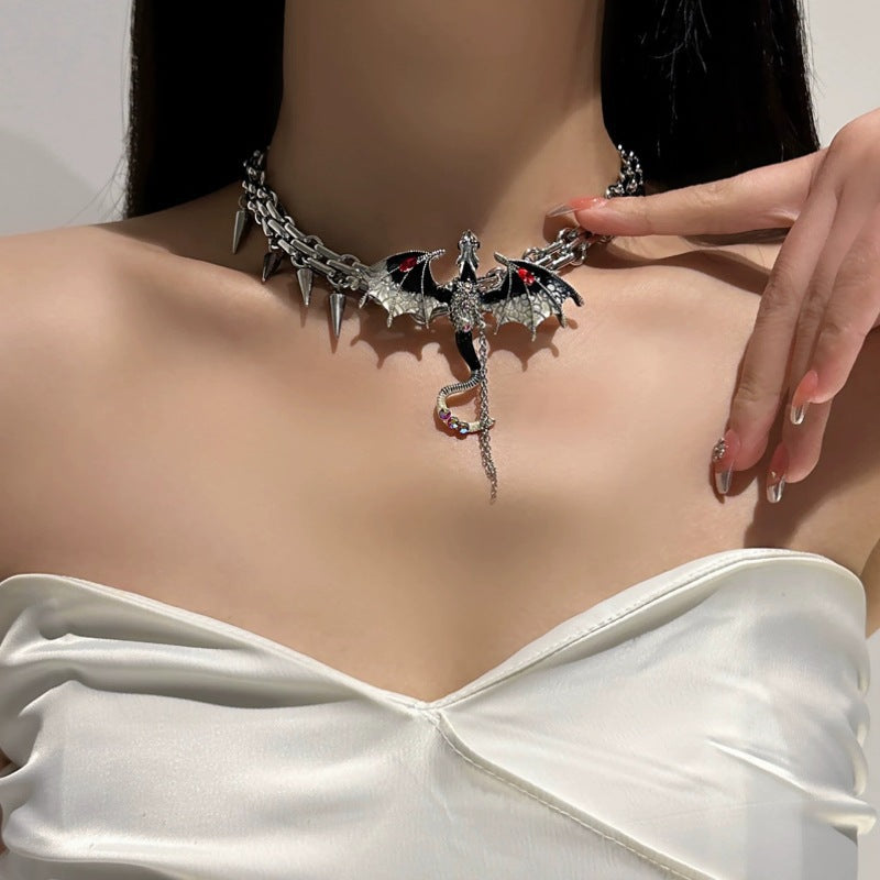 Gothic Y2K Heavy-Duty Black Red Thorn Dragon Chocker