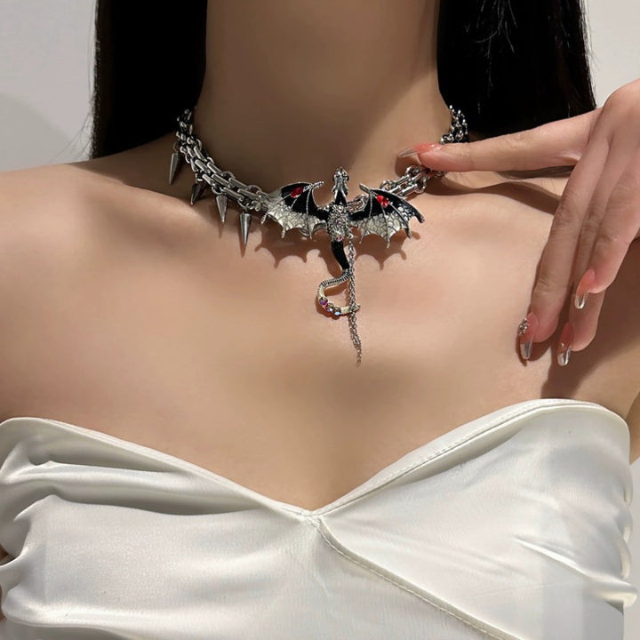 Gothic Y2K Heavy-Duty Black Red Thorn Dragon Chocker