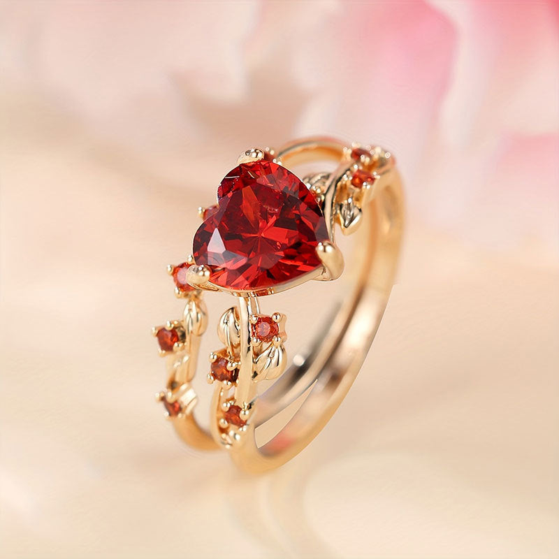 Heart-Shaped Colored Gem Vine Stackable Ring (Sweet Vitality Multi-Color Style)