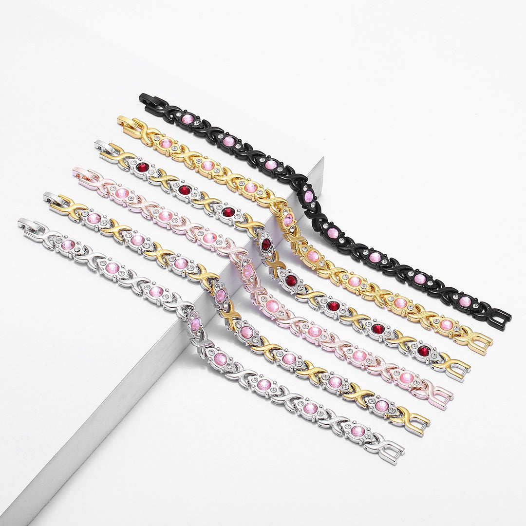 Fashion Detachable Magnetic Energy Bracelet for Women, Adjustable Alloy Crystal Bangle