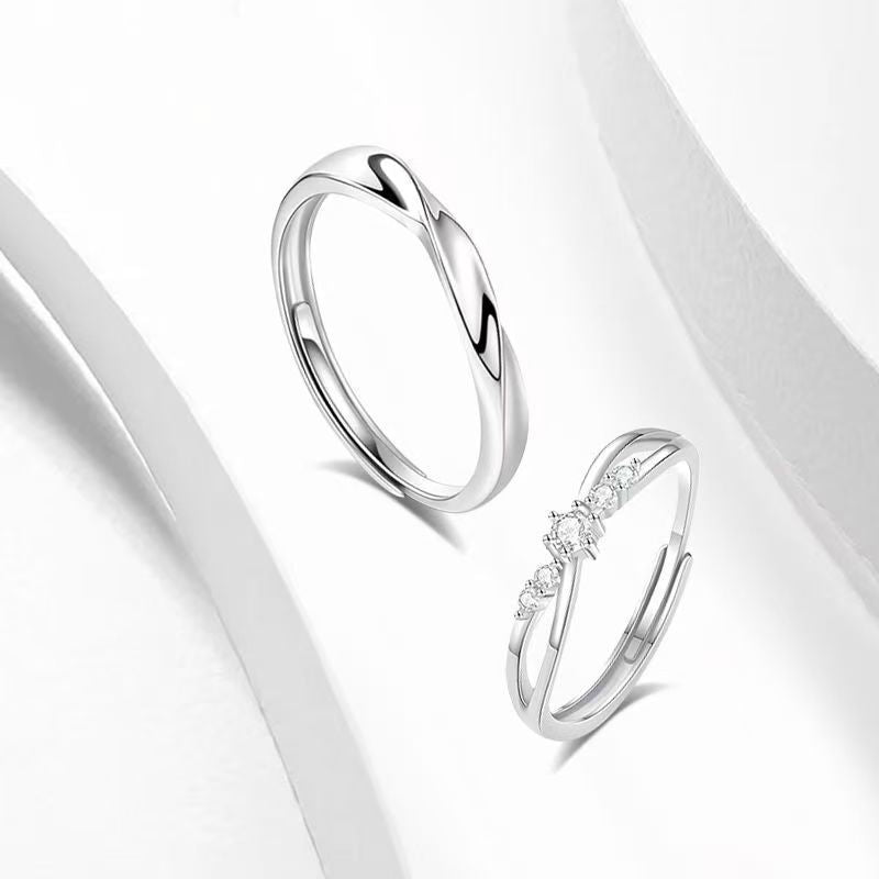 Minimalist Geometric Möbius Ring - Women's Hollow Interwoven Adjustable Couple Ring Set