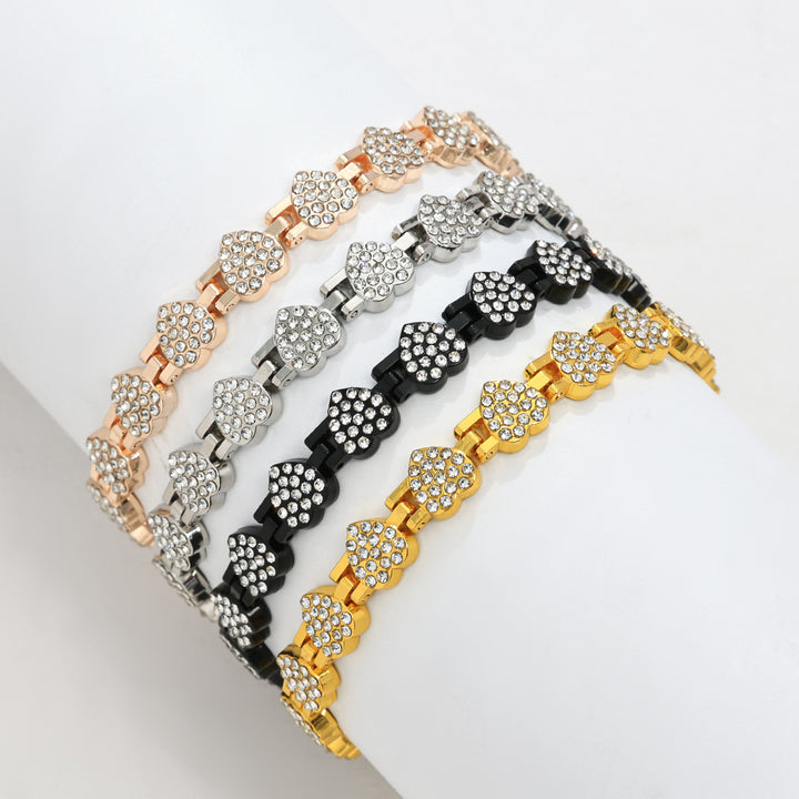 Fashion Light Luxury Heart Full-Diamond Magnetic Bracelet - Alloy Single-Row Couple Jewelry