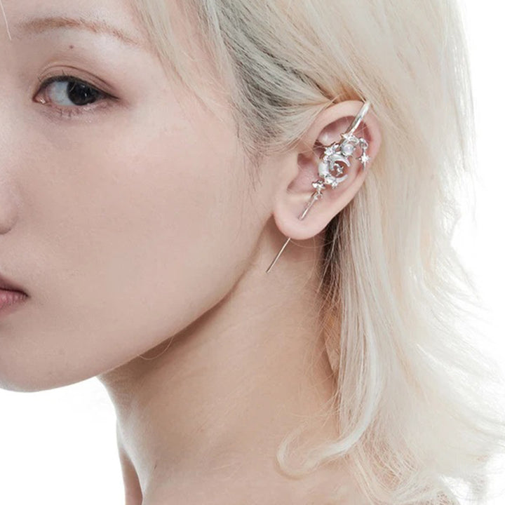 Creative Star & Moon Diamond Stud Earrings – Geometric Minimalist Cool Style for Women