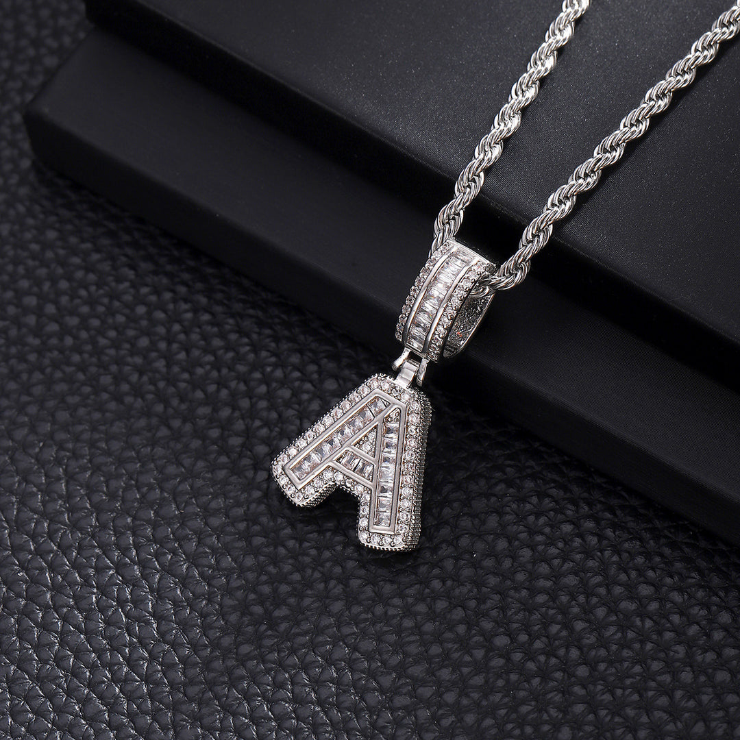 Full-Diamond Letter Cuban Link Necklace (26 Letters Optional | Gold/Silver Dual Tone)