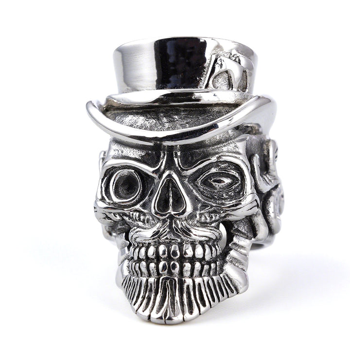 Antique Silver Steampunk Style Vintage Gentleman Skull Ring