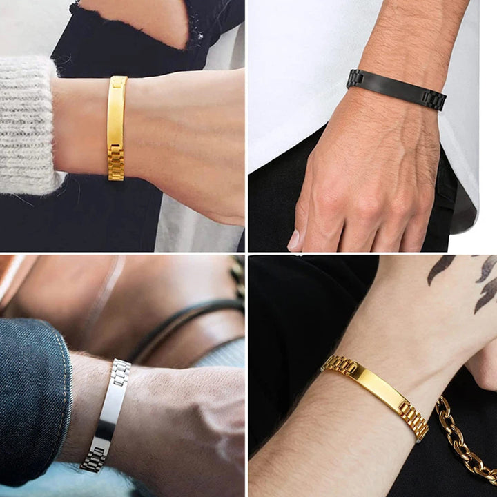 Business Fashion Titanium Steel Curved Plate Bracelet (Engravable Couple Style)