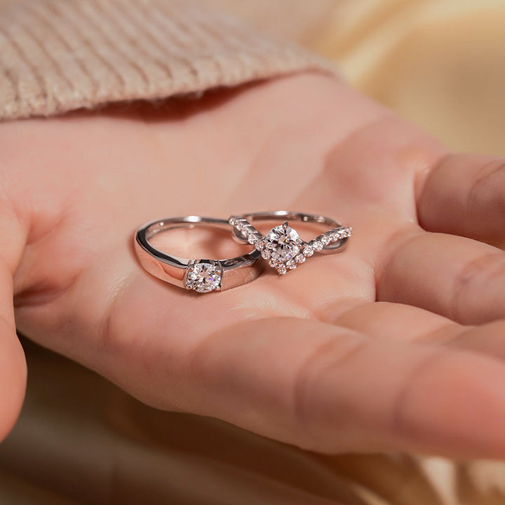Crown of Love Couple Rings (Four-Prong 1-Carat Diamond Open Wedding Rings)