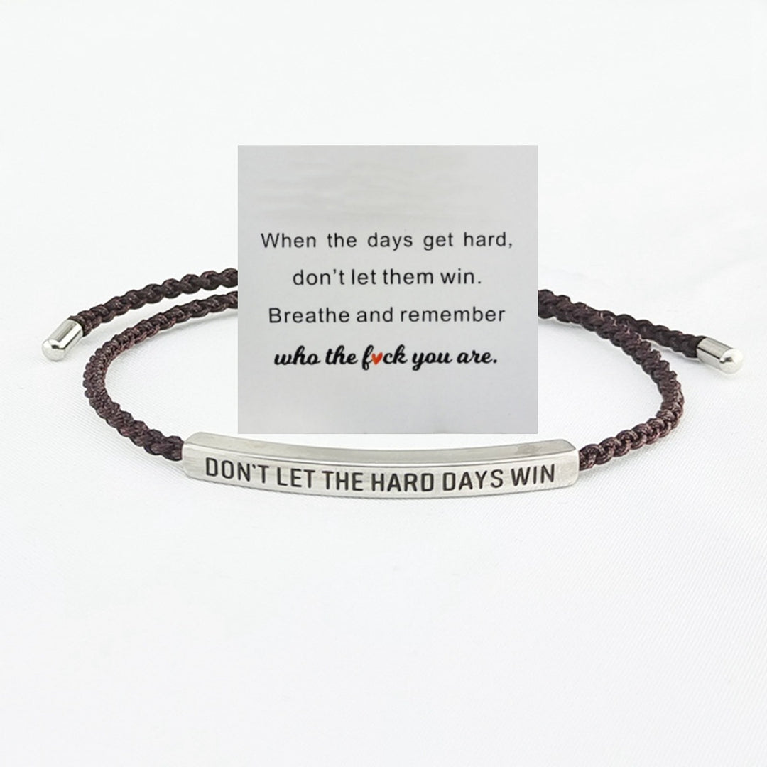 Motivational Quote 18k gold Curved Tube Curved Tube Bracelet (Handmade Braided Adjustable Engravable Cord)