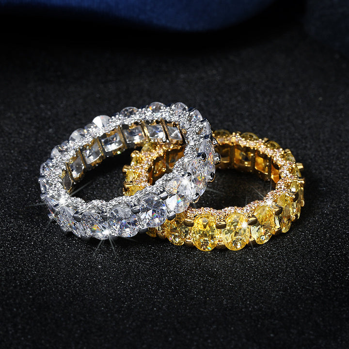 Oval-Cut Full-Diamond Eternity Ring (Yellow/White Diamond Women's Luxury Style)