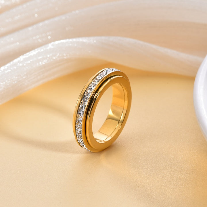 Double-Ring Diamond-Inlay Rotatable Ring Anxiety Ring (Light Luxury Commute Style Series)