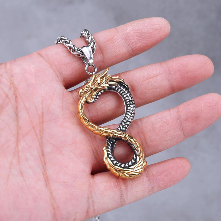 Bold Viking Infinity Dragon Titanium Steel Pendant Necklace (Dual-Tone Retro Style)