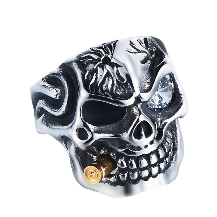 Retro One-Eyed Dragon Pipe Skull Ring (Men's Diamond-Inlaid Bold Band)