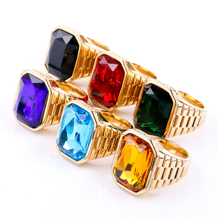 Multi-Color Gem Wide-Face Men's Ring (Light Luxury Bold Style)