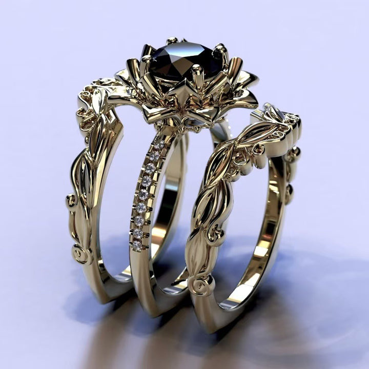 Rose Black Diamond 3-Piece Ring Set