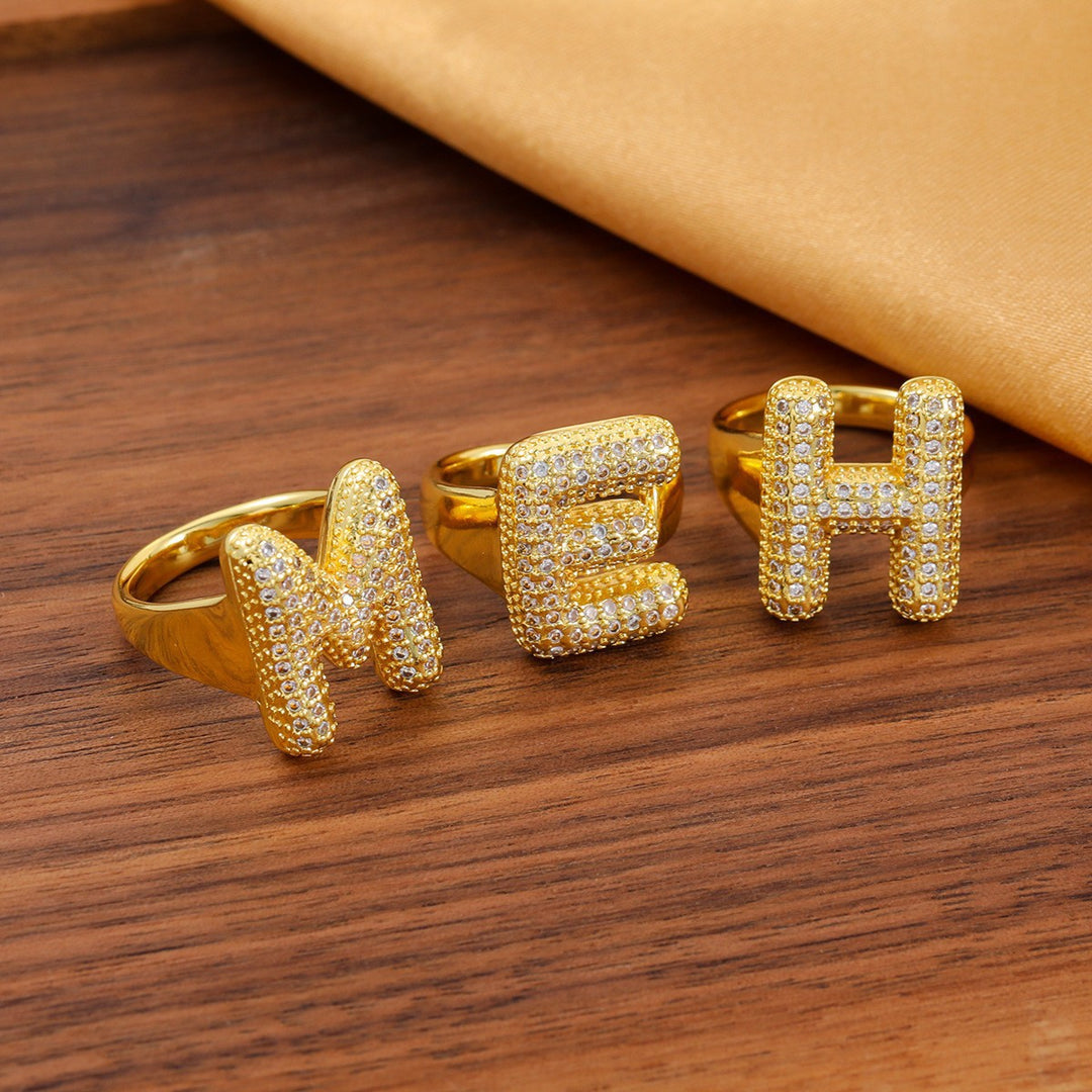 Bubble Letter Full-diamond Open Ring