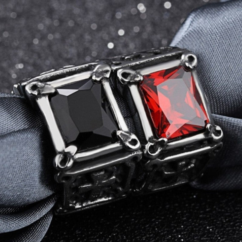 Gothic Cross Gemstone Stainless Steel Ring