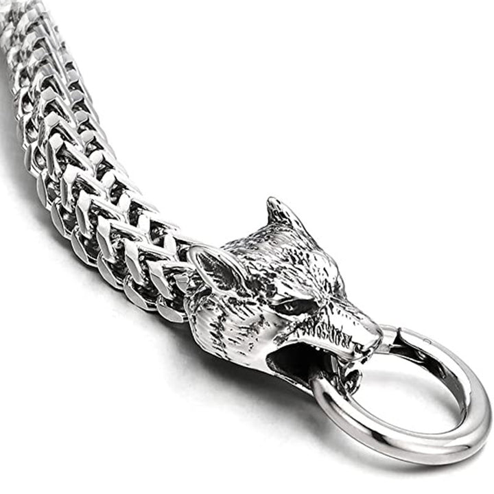 Viking Wolf Head Franco Chain Titanium Steel Bracelet (Retro Hardcore Style)