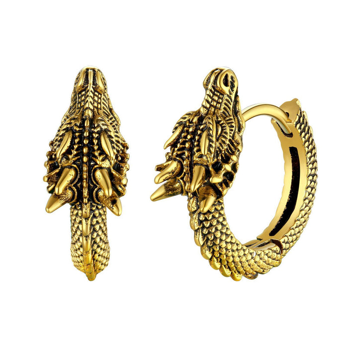 Retro Punk Style Titanium Steel Dragon Hoop Earrings (Dark Hardcore Style)