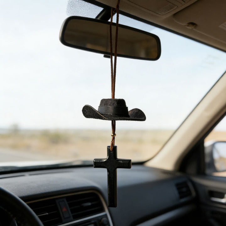🤠 Cowboy Hat & Cross Car Charm | A Ride with Style & Faith 🚗✨