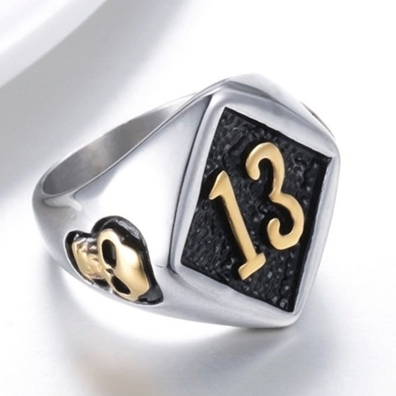 Titanium Steel Two-Tone Number "13" Retro Ring
