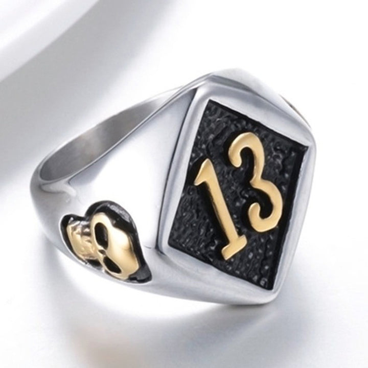 Titanium Steel Two-Tone Number "13" Retro Ring