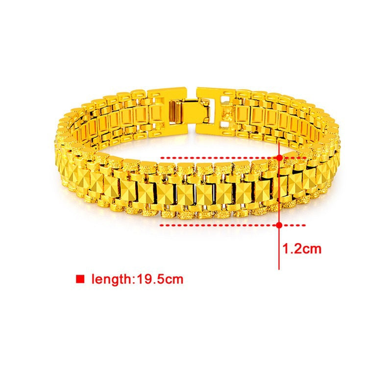 Titanium Steel Plated 18K Gold Square Stitching Men's Bracelet (Light Luxury Bold Style)