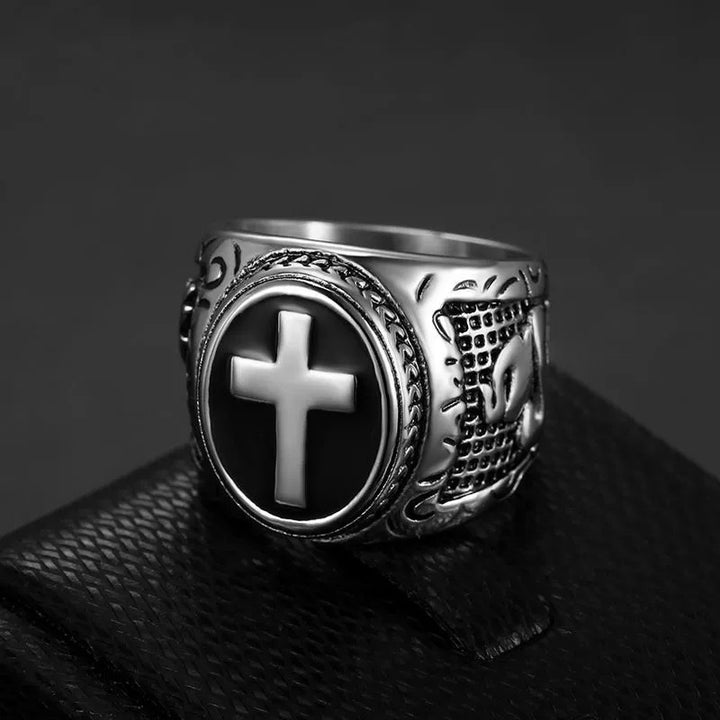 Titanium Steel Cross Pattern Carved Ring (Christian Cultural Retro Style)