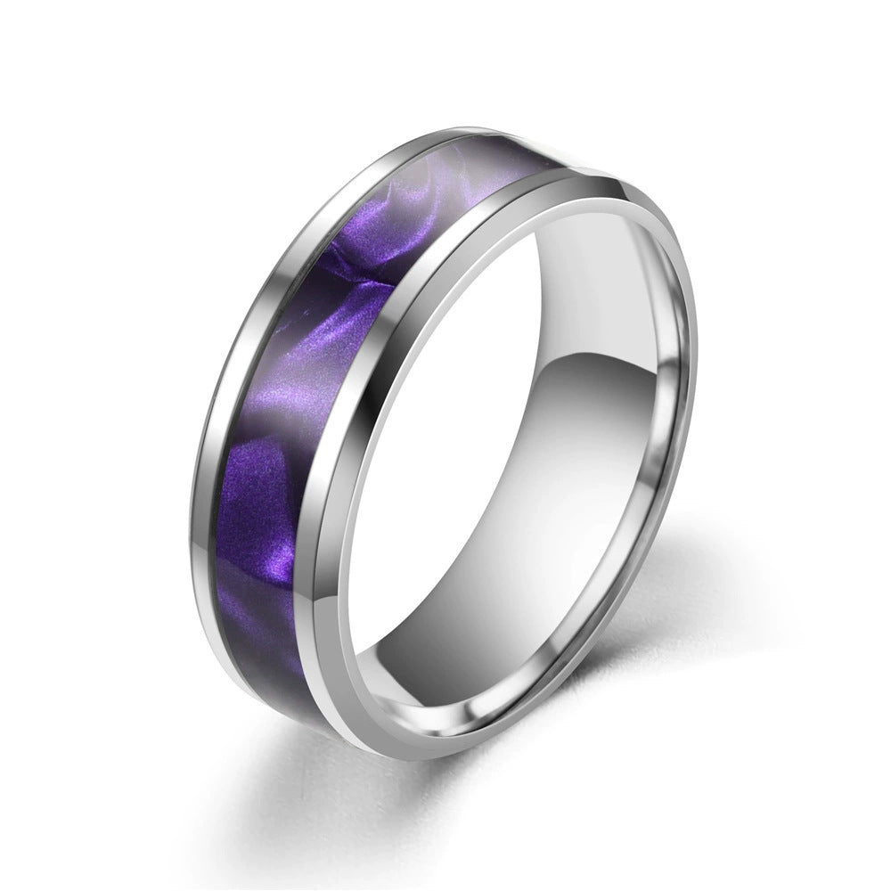 Titanium Steel Purple Pattern Contrast Ring (Iridescent Light Luxury Style)