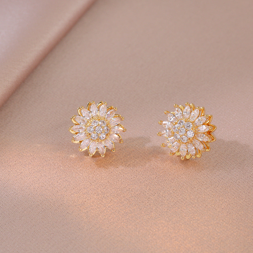 Sunflower Rotatable Jewelry Set with Diamond Inlay