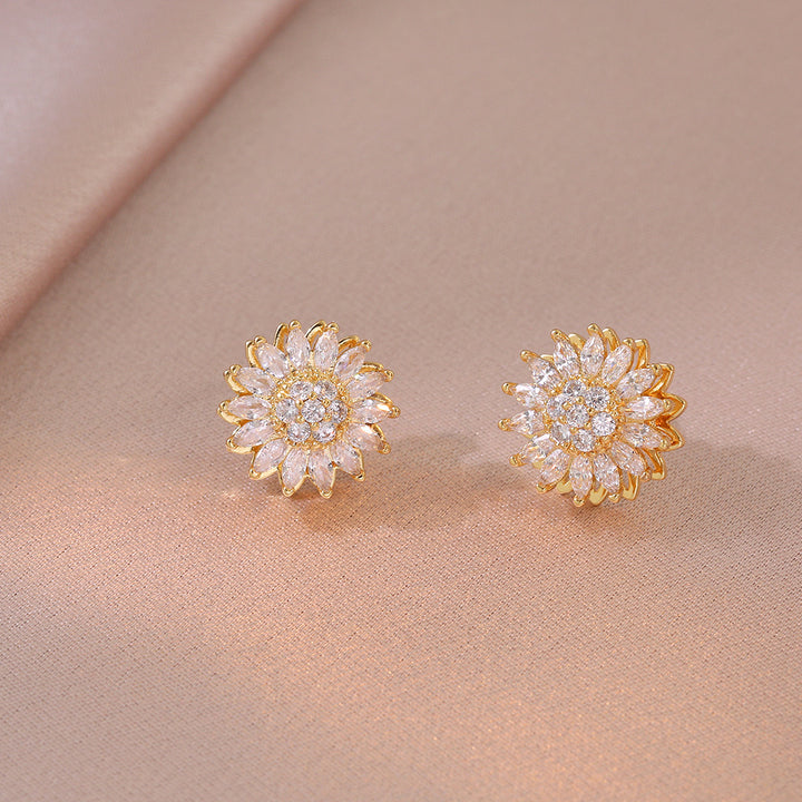 Sunflower Rotatable Jewelry Set with Diamond Inlay