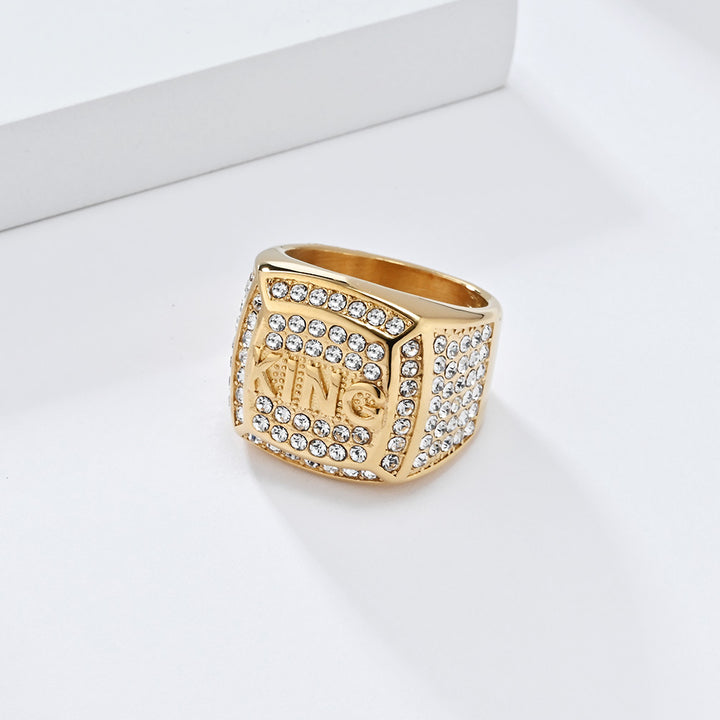 Titanium Steel Full-Moissanite "KING" Streetwear Ring (Hip-Hop Light Luxury Style)