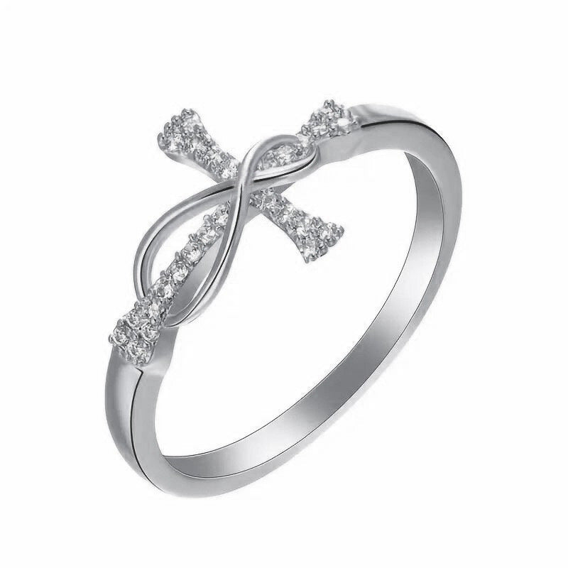 Cross & Infinity Symbol Diamond-Studded Ring (Faith Light Luxury Style)