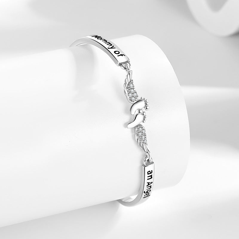 "Mommy of an Angel" Footprint & Wings Bracelet (Commemorative Healing Gift Stytle)