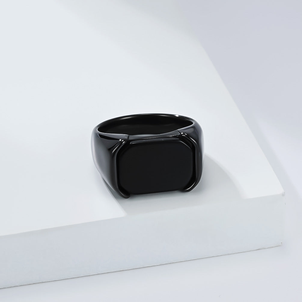 Titanium Steel Black Face Square Ring (Minimalist Business Light Luxury Style)
