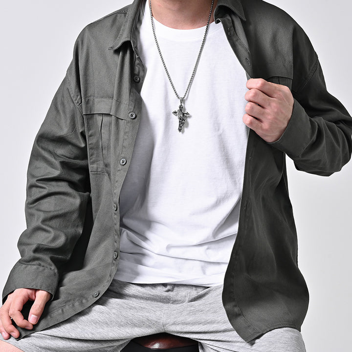 Titanium Steel Praying Hands Cross Necklace (Faith Retro Hardcore Style)