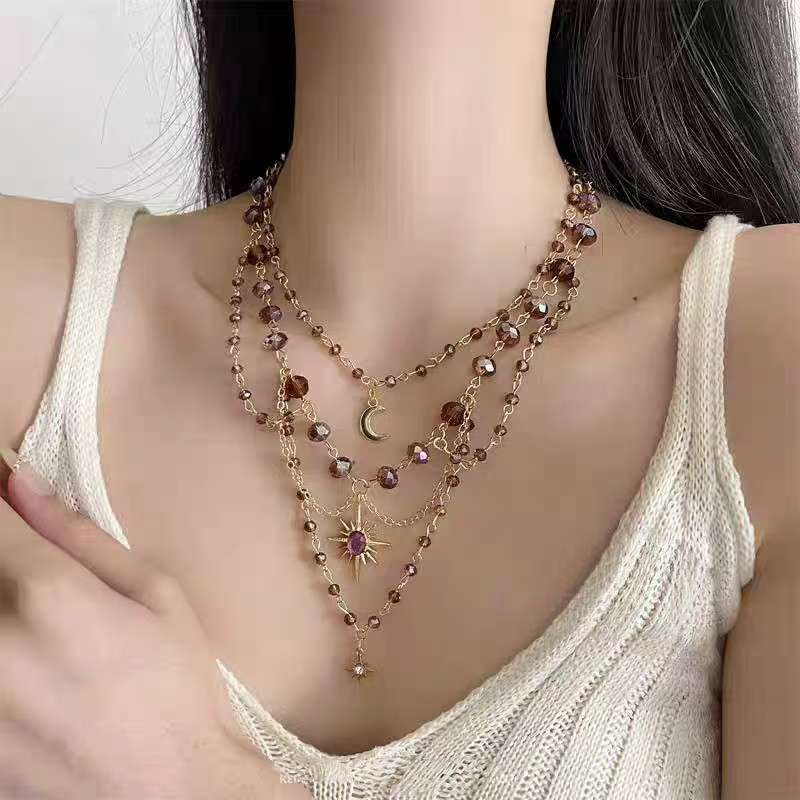 Moon-Star Amethyst Multi-Layer Choker (Light Retro Mystical Style)