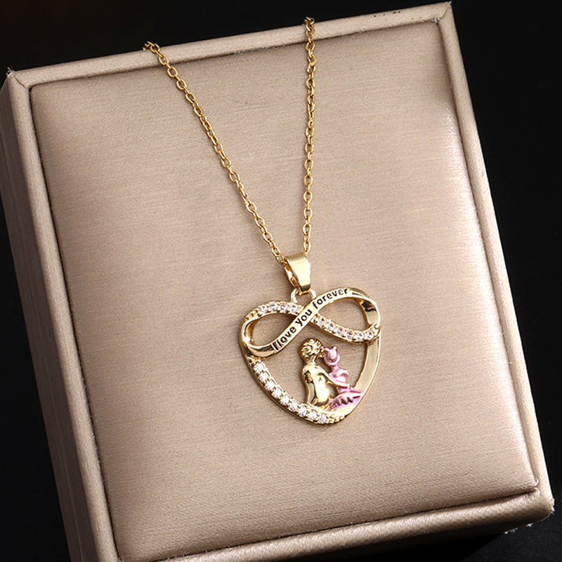 Endless Love Mother-Daughter Titanium Steel Diamond-Inlay Pendant Clavicle Chain (Eternal Motherly Love Style)