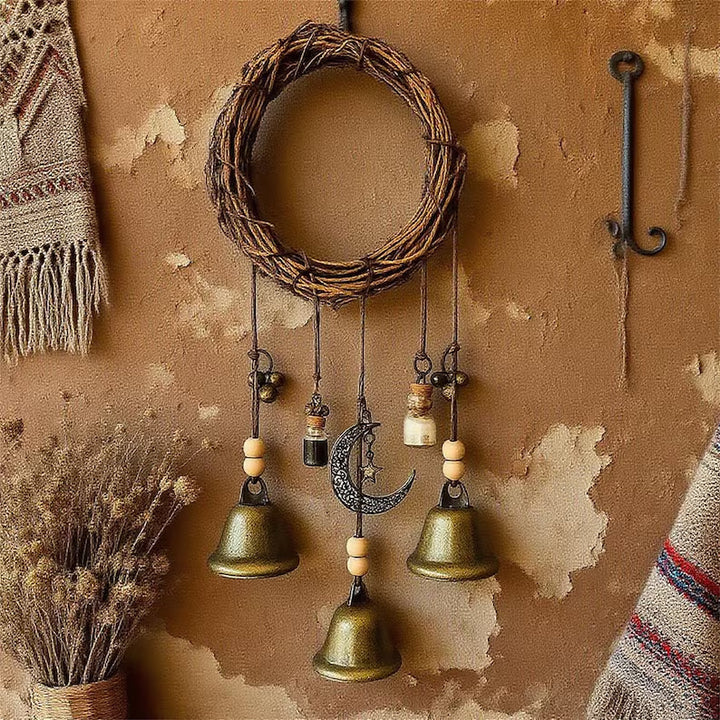 Woven Rattan Moon-Star Retro Wind Chime (Bohemian Ethnic Style)