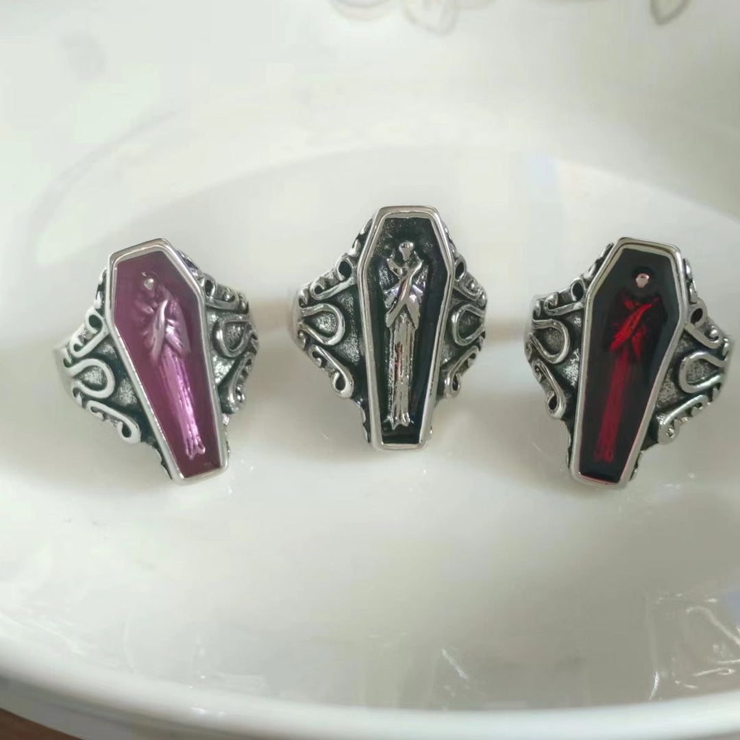 INS Gothic Vampire Coffin Resin Ring – Retro Punk Style Jewelry