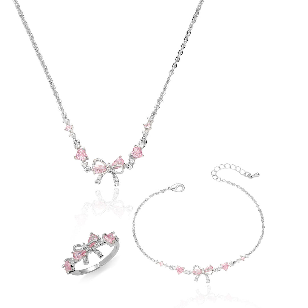 Bowknot Pink Diamond 3-Piece Jewelry Set (Sweet Element Style Series)