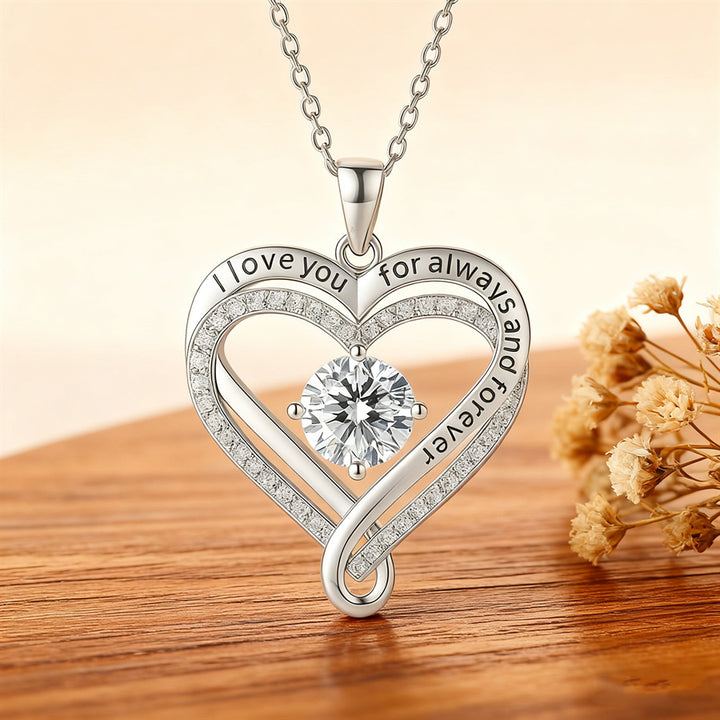 "To My Wife" Intertwined Double Heart Diamond-Inlay Necklace (Marriage Commemorative Style)