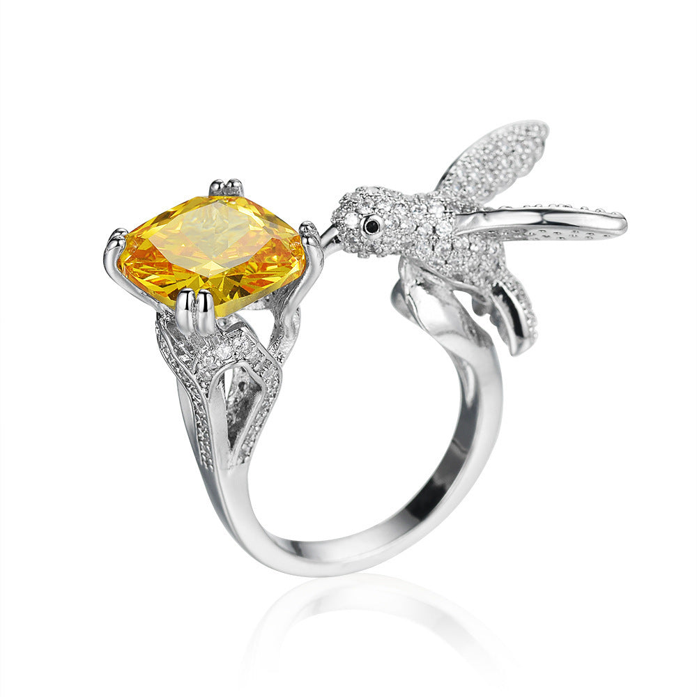 Multi-Color Diamond Hummingbird Open Ring (Gorgeous & Agile Style Series)