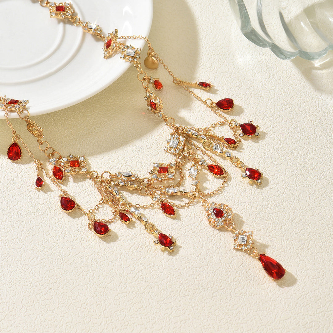 Red Diamond Multi-Layer Tassel Palace-Style Choker (Vintage Gorgeous Style Series)