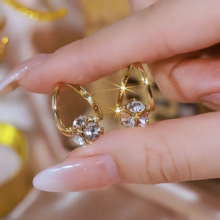 Double-Stone Clasp Hoop Earrings (Dual-Color Light Luxury Style Series)