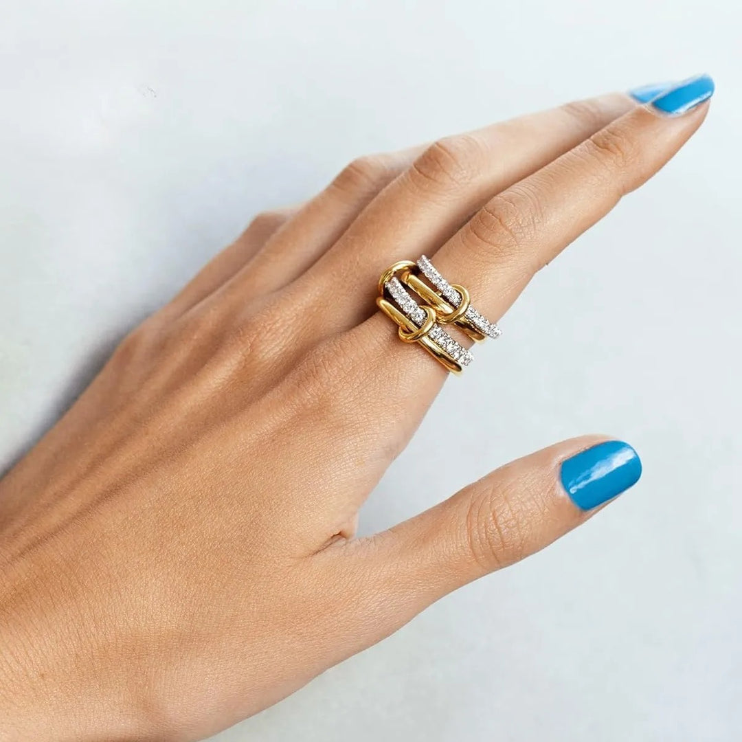 Multi-Band Chain-Link Full-Diamond Ring (Light Luxury Stackable Style Series)