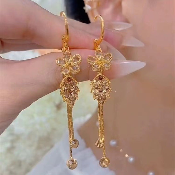 Floral Tassel Diamond-Inlaid Earrings (Vintage Elegant Style Series)